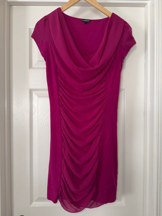 Express Dresses & Skirts - Express Magenta Draped Cowl Ruched Mini Dress